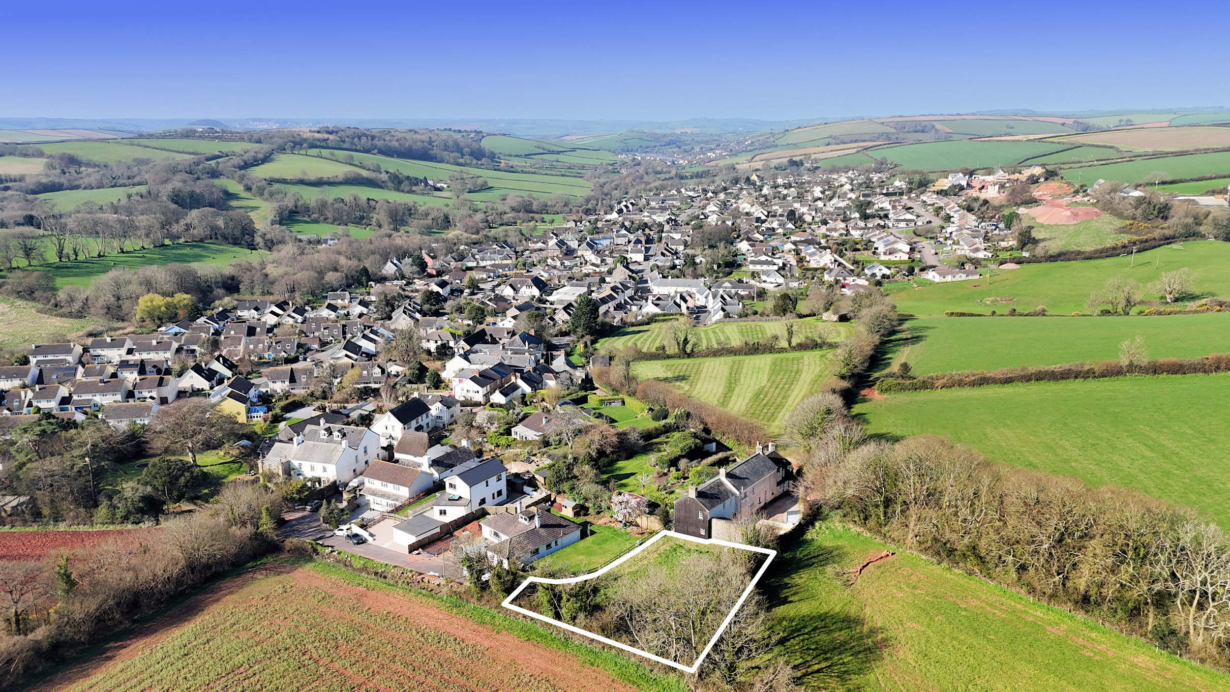 Aerial view over the plot and Chillington