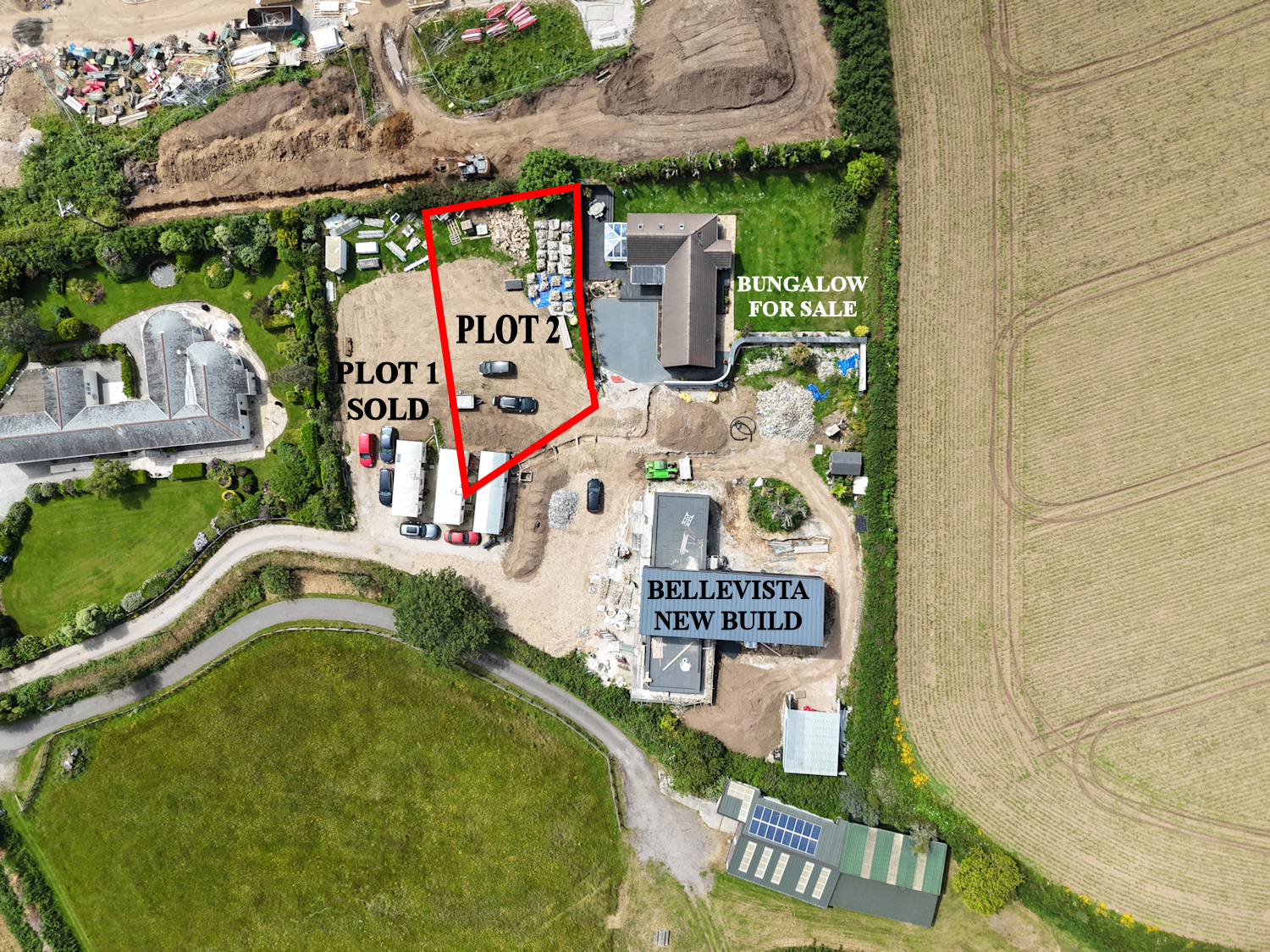 Aerial view of the plot with approx. plot boundary highlighted