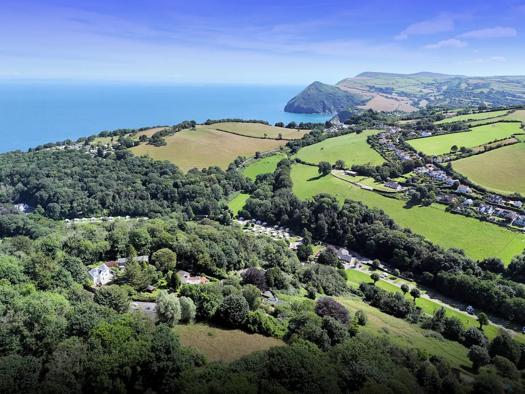 Aerial view overlooking the site and facing towards Little Hangman and the North Devon Coast