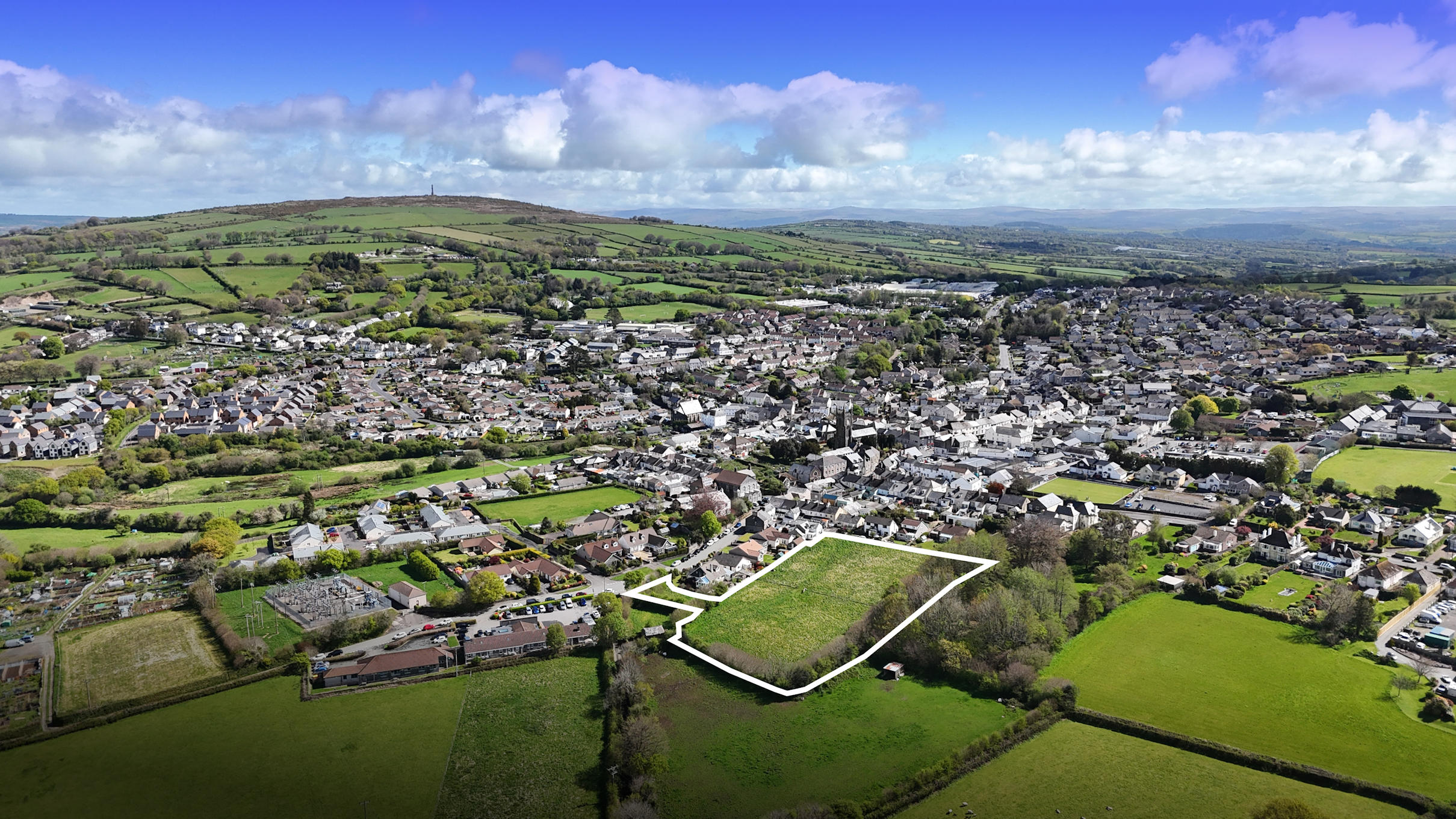Aerial view over the site and Callington